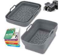 ddLUCK Forros de Silicona para freidora de Aire Ninja Dual AF400UK, 2 Piezas Reutilizables de 7.6 a 9.5 L, Bandeja de inserción, Cesta Plegable de Doble Pila con Libro de Recetas magnético