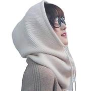 DDMINE Gorro de Invierno y Bufanda con Capucha de Punto para Mujer, Pasamontañas de Cachemira, Lana Cálida a Prueba de Viento (Color: Beige, Talla: Única)