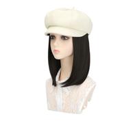 DDNGEJ Gorro con Peluca para el Cabello, Gorro extraíble, Gorro con Peluca para Mujer, de una Pieza, de Moda, de Pelo Corto y Liso, Gorro Octogonal, Gorro con Peluca e