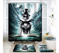 DDQTOUCH Juego de 4 cortinas de ducha de Navidad de El extraño mundo de Halloween, diseño de calabaza, rey Jack Skellington y Sally con 12 ganchos (color 17)