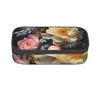 DDSFvbv Beautiful Flowers - Estuche para 4 lápices, suministros para estudiantes y oficina, bolsa de almacenamiento de artículos, bolsa de maquillaje, bolsa de papelería grande, Black, Talla única