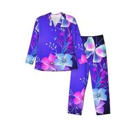 DDSFvbv Beauty Butterfly - Conjunto de pijama de manga larga para hombre, ropa de dormir suave de 2 piezas con pantalones con cordón, S-XXL, Negro, XXL