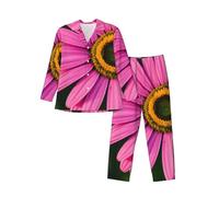 DDSFvbv Beauty Daisy 1 - Conjunto de pijama de manga larga para hombre, ropa de dormir suave de 2 piezas con pantalones con cordón, S-XXL, Negro, XL