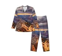 DDSFvbv Beauty Grand Canyon 1 - Conjunto de pijama de manga larga para hombre, ropa de dormir suave de 2 piezas con pantalones con cordón, S-XXL, Negro, XL