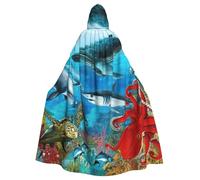 DDSFvbv Capa unisex con capucha de delfines, tortuga, tiburón, pulpo, arrecife de coral, disfraz de Halloween, disfraz de cosplay para fiesta, uniforme de longitud completa