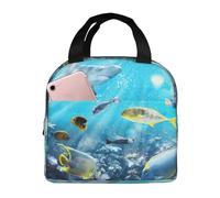 DDSFvbv Colorida bolsa de almuerzo aislada en 3D con paisaje de mar bajo el agua de peces tropicales, lonchera térmica reutilizable, portátil, perfecta para el trabajo, picnic, playa, barbacoa