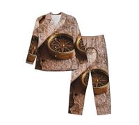 DDSFvbv Compass and Ancient Map - Conjunto de pijama de manga larga para hombre, ropa de dormir suave de 2 piezas con pantalones con cordón, S-XXL, Negro, XL