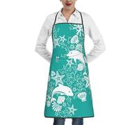 DDSFvbv Delantal impermeable con bolsillo, diseño de delfines, flores, estrellas de mar, coral, conchas marinas, con bolsillo, duradero, suave, sin arrugas, para cocina, manualidades y barbacoa