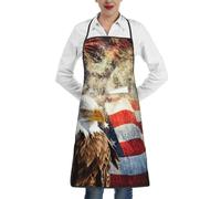 DDSFvbv Delantal impermeable con diseño de águila y bandera americana con bolsillo, duradero, suave, sin arrugas para cocina, manualidades y barbacoa, blanco, Talla única