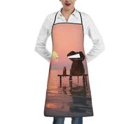 DDSFvbv Delantal impermeable con diseño de elefante y perro sentado en medio del mar con bolsillo, duradero, suave, sin arrugas para cocina, manualidades y barbacoa, blanco, Talla única