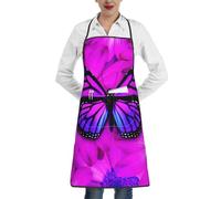 DDSFvbv Delantal impermeable de mariposa y flores moradas con bolsillo, duradero, suave, sin arrugas para cocina, manualidades y barbacoa, blanco, Talla única