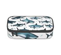 DDSFvbv Estuche con patrón de tiburón con varios gestos, suministros para estudiantes y oficina, bolsa de almacenamiento de artículos, bolsa de maquillaje, bolsa de papelería grande, Black, Talla