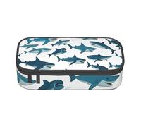 DDSFvbv Estuche con patrón de tiburón con varios gestos, suministros para estudiantes y oficina, bolsa de almacenamiento de artículos, bolsa de maquillaje, bolsa de papelería grande, Black, Talla