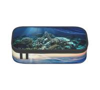 DDSFvbv Estuche de tortuga marina flotando sobre coral, suministros para estudiantes y oficina, bolsa de almacenamiento de artículos, bolsa de maquillaje, bolsa de papelería grande, Black, Talla única