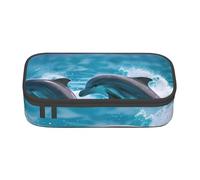 DDSFvbv Estuche para lápices Dolphins in The Sea, suministros para estudiantes y oficina, bolsa de almacenamiento de artículos, bolsa de maquillaje, bolsa de papelería grande, Black, Talla única
