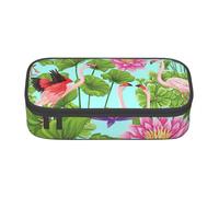 DDSFvbv Flamingo Love Flowers - Estuche para lápices - Suministros para estudiantes y oficina - Bolsa de almacenamiento de artículos - Bolsa de maquillaje - Bolsa de papelería grande, Black, Talla