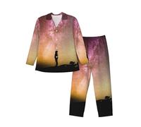DDSFvbv Looking Up Into the Night Sky - Conjunto de pijama de manga larga para hombre, ropa de dormir suave de 2 piezas con pantalones con cordón, S-XXL, Negro, S