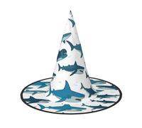 DDSFvbv Patrón de tiburón con varios gestos, sombrero de fiesta de Halloween, sombrero de bruja, accesorio de cosplay, vestido elegante, decoraciones de vacaciones, talla única