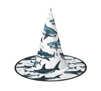 DDSFvbv Patrón de tiburón con varios gestos, sombrero de fiesta de Halloween, sombrero de bruja, accesorio de cosplay, vestido elegante, decoraciones de vacaciones, talla única