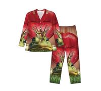 DDSFvbv Red Lips Getting Ready to Kiss a Frog - Conjunto de pijama de manga larga para hombre, ropa de dormir suave de 2 piezas con pantalones con cordón, S-XXL, Negro, XL
