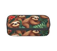 DDSFvbv Sloth in Red Tropical Jungle - Estuche para lápices - Suministros para estudiantes y oficina - Bolsa de almacenamiento de artículos - Bolsa de maquillaje - Bolsa de papelería grande, Black