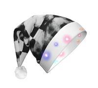 DDSFvbv Sombrero de Navidad LED a cuadros blanco y negro para adultos, sombrero de Navidad unisex iluminado, gorro de vacaciones, gorra de fiesta