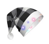 DDSFvbv Sombrero de Navidad LED a cuadros negro y blanco para adultos, sombrero de Navidad unisex iluminado, gorro de vacaciones, gorra de fiesta