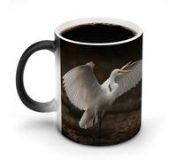 DDTKLSNV Egret Spreads Its Wings - Taza de café de cerámica de 325 ml, sensible al calor, taza de café mágica que cambia de color, taza de té para mujeres y hombres