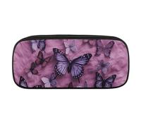 DDTKLSNV Estuche de cuero impermeable para lápices, bonito estuche de viaje, organizador de maquillaje, para hombres y mujeres, todas las mariposas están sobre fondo morado