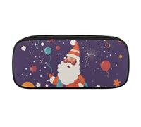 DDTKLSNV Estuche de cuero impermeable para lápices, bonito estuche de viaje, organizador de maquillaje, para hombres y mujeres, dibujos animados de Papá Noel feliz
