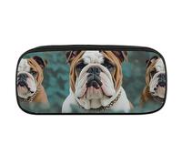 DDTKLSNV Estuche de cuero impermeable para lápices, bonito estuche de viaje, organizador de maquillaje, para hombres y mujeres, divertido bulldog inglés