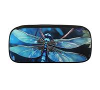 DDTKLSNV Estuche de cuero impermeable para lápices, bonito estuche de viaje para cosméticos, bolsa organizadora para bolígrafos para hombres y mujeres, libélula azul artística