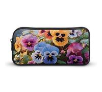 DDTKLSNV Estuche para lápices con diseño de flores de pensamiento de gran capacidad, bonito estuche de maquillaje para mujeres y hombres