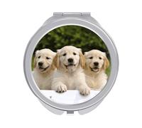 DDTKLSNV Golden Retriever Puppies Espejo de maquillaje portátil plegable cosmético compacto espejo de bolsillo para bolsos con aumento 2 x 1x
