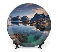 DDTKLSNV Plato decorativo de porcelana de hueso de las Islas Noruegas, placa decorativa de cerámica con soporte de exhibición, decoración de pared de cerámica para el hogar, oficina, decoración de