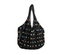 Ddujbtp Bohomian - Bolsa de hombro de ganchillo para mujer, bolsa de hombro de punto de verano con cuentas coloridas y bolso de gran capacidad, Black, Organizador de bolsas