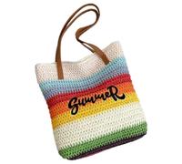 Ddujbtp Bolsa de playa tejida con bordado de arcoíris, diseño de pajilla, bolso de hombro para vacaciones para mujeres a la moda, 2 (Reino Unido), Organizador de bolsas