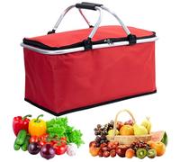 Ddujbtp Bolsa térmica de picnic de 30 L con asas acolchadas, plegable, cesta de la compra para viajes, cesta de marco de aluminio
