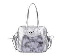 Ddujbtp Bolso bandolera de piel sintética para colegiala japonesa Itabag de gran capacidad, transparente, con ventana, Silver, Organizador de bolsas
