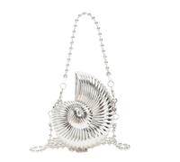 Ddujbtp Bolso cruzado metálico con forma de caracola pequeña con correa de cadena de metal, bolso de noche para pintalabios para mujer, Silver, Organizador de bolsas