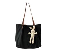 Ddujbtp Espaciosa bolsa de hombro de nailon para mujer con múltiples compartimentos y asa cómoda, color sólido, Black, With rabbit pendant, Organizador de bolsas