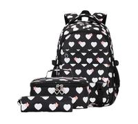 Ddujbtp Juego de 3 mochilas escolares para niñas con bolsa de almuerzo y estuche para lápices, mochila casual para estudiantes de primaria, Black, Organizador de bolsas