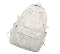 Ddujbtp Mochila casual de estilo coreano simple para escuela, trabajo, viajes, estampado de oso de dibujos animados, bolsa de hombro con compartimentos espaciosos, White, Organizador de bolsas
