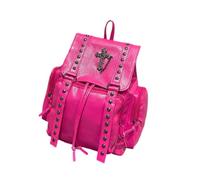 Ddujbtp Mochila de piel sintética de moda con detalles de remaches, mochila escolar grande para viajes casuales y uso diario, hot pink, Organizador de bolsas