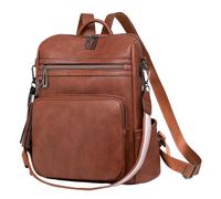 Ddujbtp Mochila de piel sintética de moda para mujer, bolsa de hombro grande de viaje, mochila escolar, mochila casual con múltiples bolsillos, marrón rojizo, Organizador de bolsas