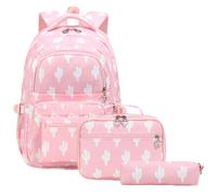 Ddujbtp Mochila escolar de gran capacidad, mochila informal con bolsa de almuerzo, estuche para lápices para estudiantes de primaria, Pink, Organizador de bolsas