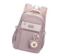 Ddujbtp Mochila escolar de gran capacidad para mujeres y niños, ligera, mochila universitaria, mochila escolar casual con dije de felpa, Purple, Organizador de bolsas