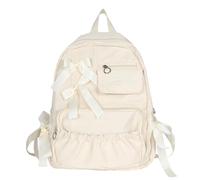 Ddujbtp Preppy Styles - Mochila de nailon de gran capacidad para adolescentes y niñas, bolsa plisada de bolsillo para libros escolares con decoración de lazo, Blanco roto., Organizador de bolsas