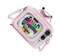 Ddujbtp Retro TV Designs - Baackpack - Bolso de hombro para mujer con ventana transparente y correa ajustable para uso diario, Pink, Organizador de bolsas