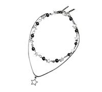 Ddujbtp Versátil collar de estrella hueca con cadena ajustable, accesorio de cadena de doble capa para el cuello para mujeres y niñas elegantes collar de cadena ajustable